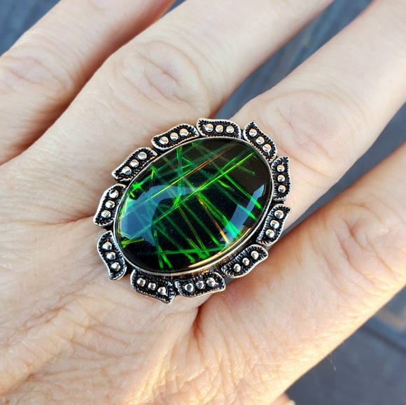 New Unique Dichroic Glass 925 Silver Ring. - Picture 6 of 16